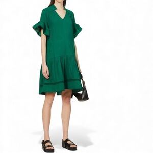 ME + EM • Frill-Trimmed V-neck Cotton Mini Dress